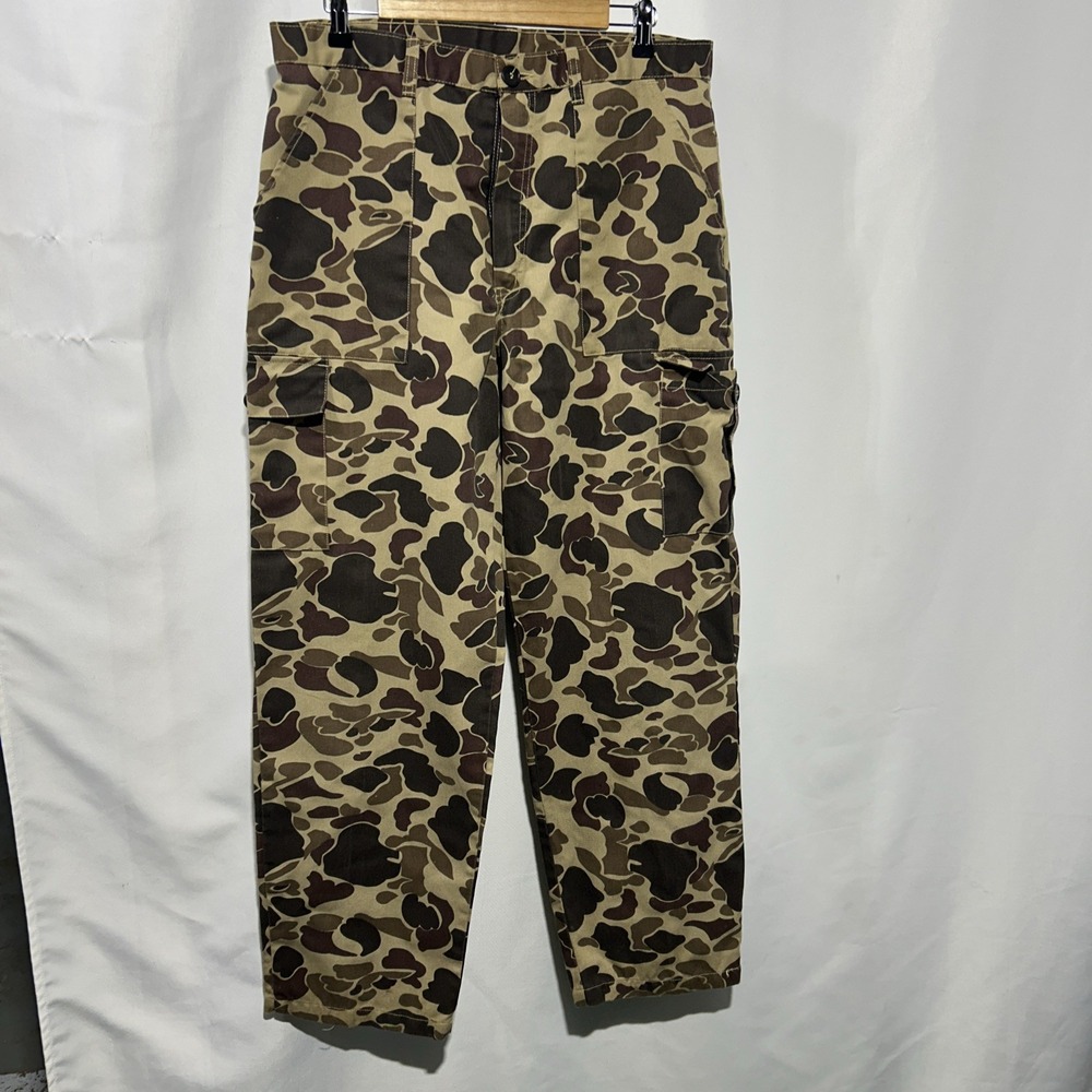 Vtg 70s Duck Bay Duck Camo Pants Mens 36 X 31 Loose Fit Canvas Hunting Cargoes